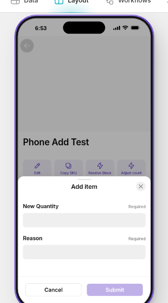 Adjust count form with New Quantity and Reason